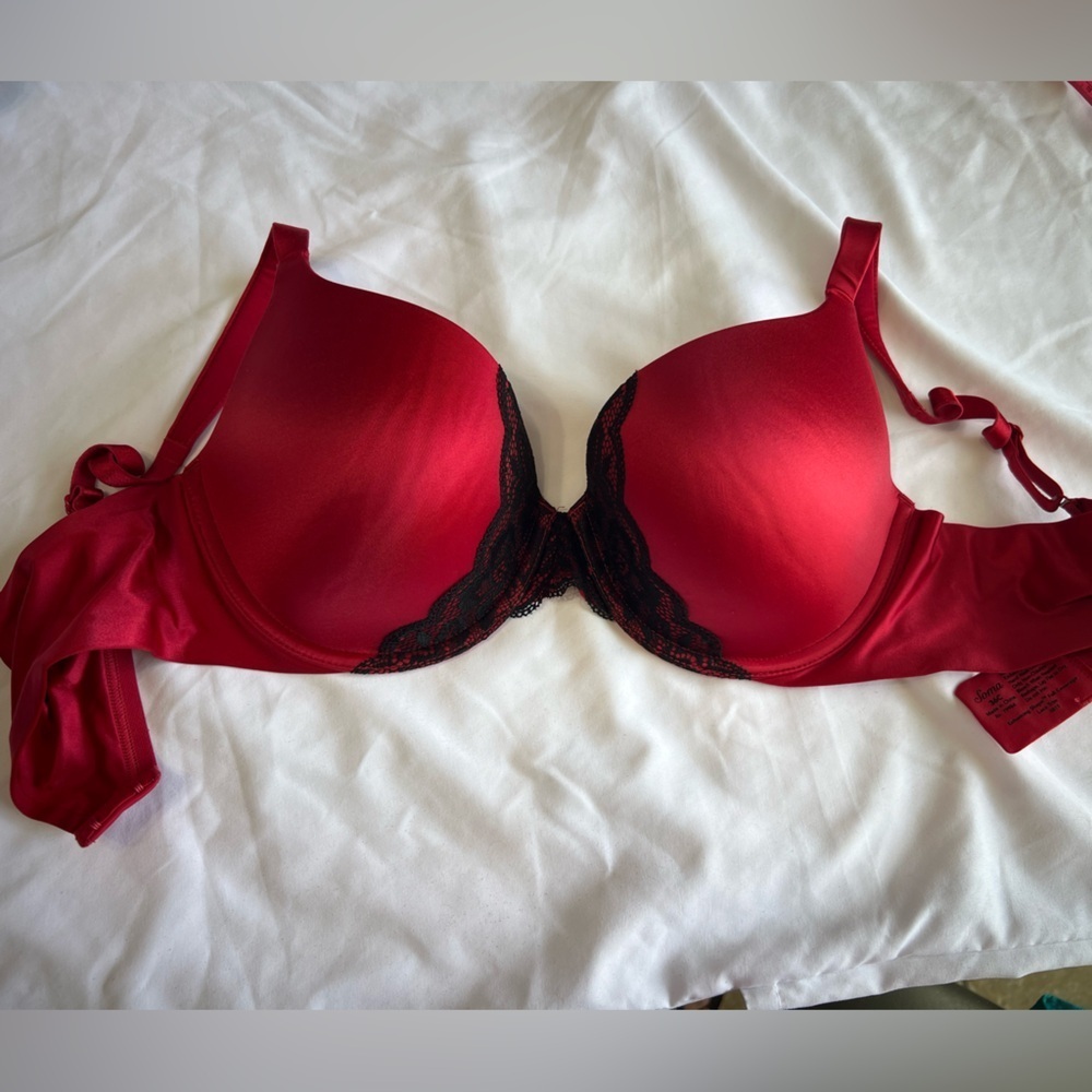 Soma Red Satin Bra with Black Lace